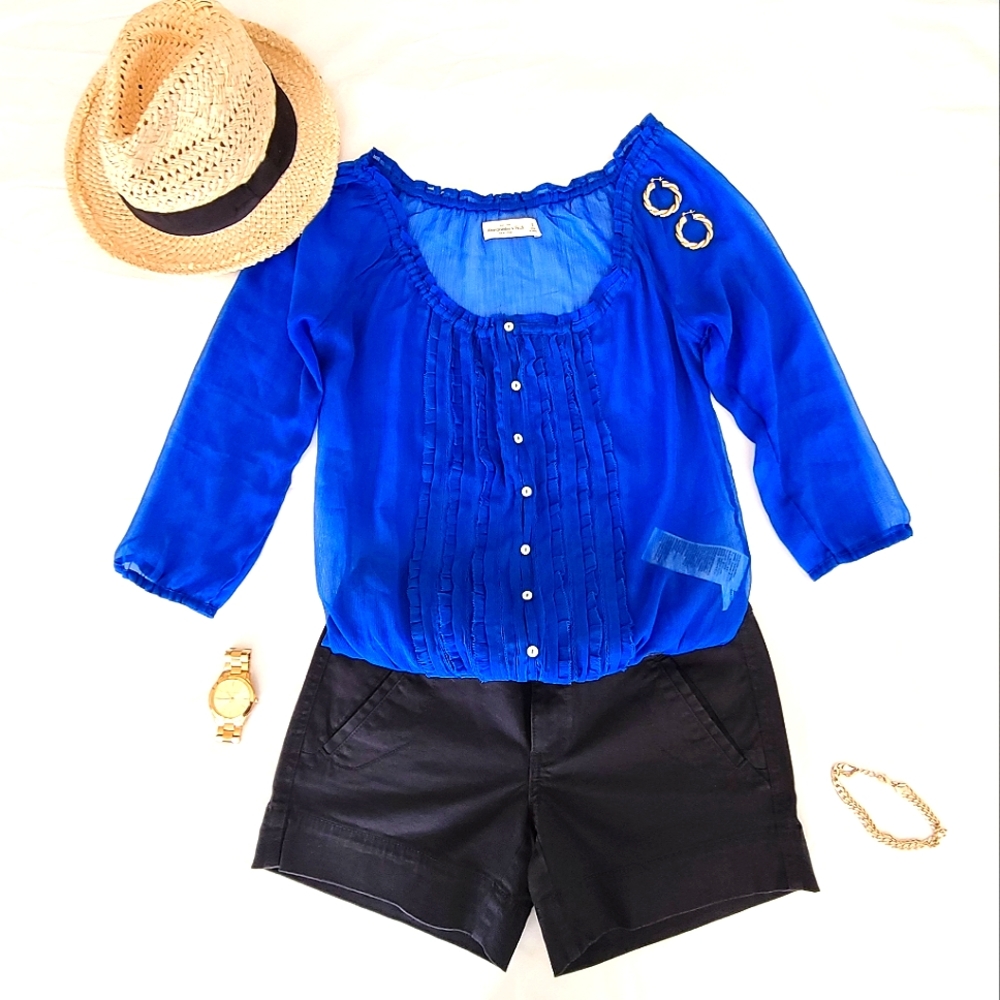 Abercrombie and Fitch Blue Sheer Stretch w/ Button Detail
